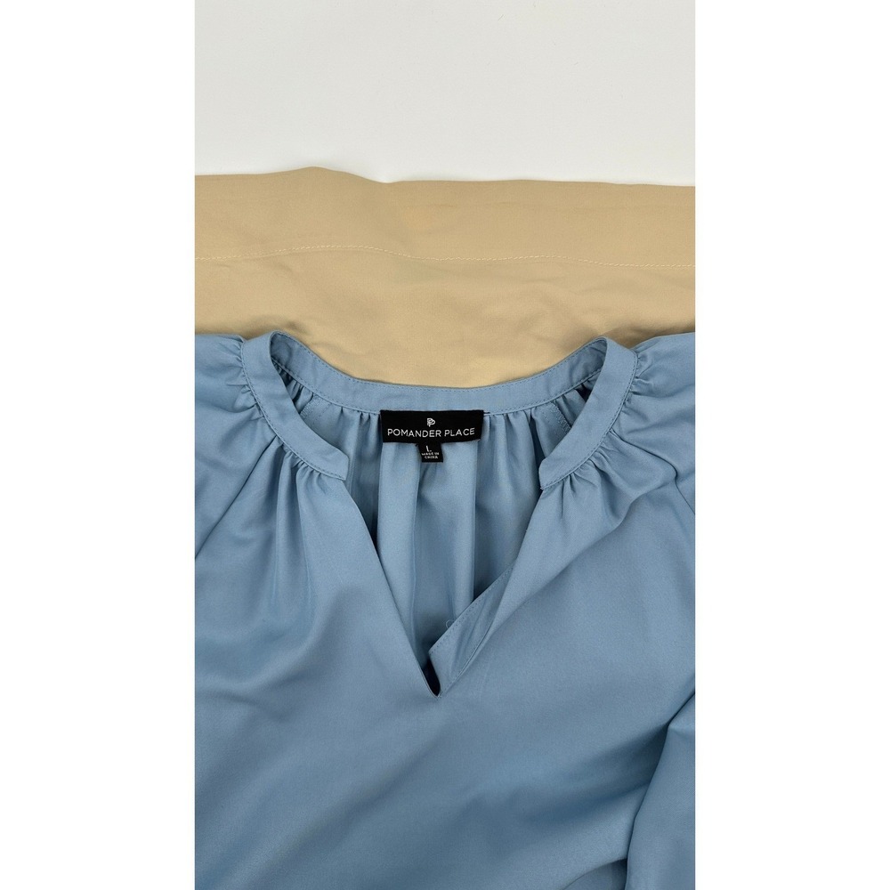 Pomander Place Gemma Blue Tan Colorblock V-Neck Maxi Dress Balloon Sleeve Large - Picture 7 of 9
